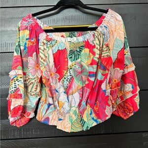 Rachel Zoe NWOT Hawaiian floral crop blouse medium m